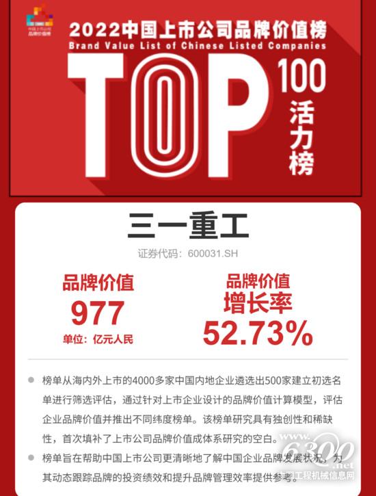 977.49亿！三一重工品牌价值领跑行业！(图3)