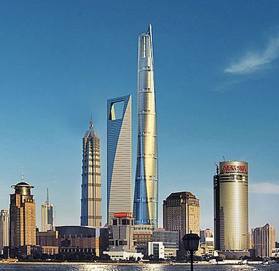 上海中心大厦效果图,为图中最高的建筑