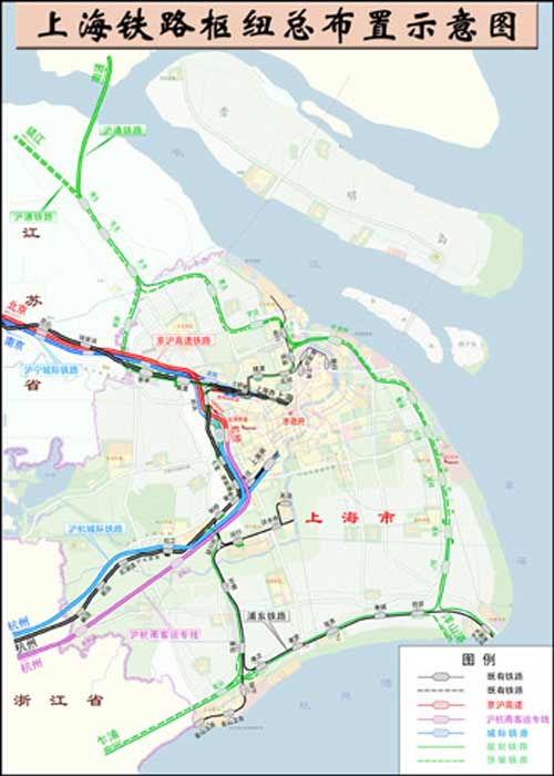 上海-上海铁路规划; 新京沪高铁全线和重要枢纽布局平面示意图; 沪汉